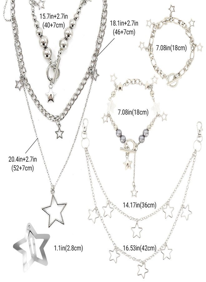 MVVM Y2k Accessories Set Included Star Y2k Silver Necklace Grunge Layered Necklace Hip Hop Pants Chain 20pcs Star Hair Clip for Women Birthday Party Holiday Gifts - Image 5
